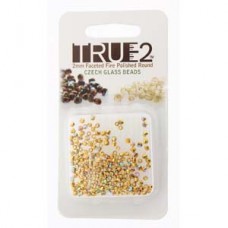 Fire Polish True 2mm Crys 24k Gold Plt Ab Aprx 2gm
