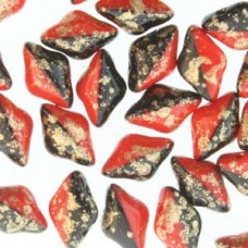 Gemduo 8x5mm Duet Red Black Gld Splash 100gm/bg