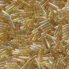Slender Bugle 1.3x6mm Light Gold Crystal Ab-100 Gram Bag (251)
