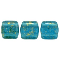 DG-10 Two Hole Tile бусины 6мм Gold Marbled - Capri Blue 	 (GM60080)