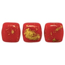 DG-10 Two Hole Tile бусины 6мм Gold Marbled - Opaque Red 	 (GM93200)