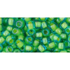 Круглый бисер ТОХО 6/0 Inside-Color Aqua/Opaque Yellow-Lined (307) - 250гр