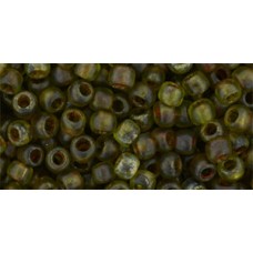 Круглый бисер ТОХО 6/0 HYBRID Transparent Frosted Lime Green - Picasso (Y315F) - 250гр