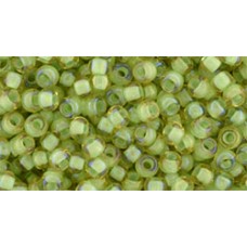 Японский круглый бисер TOHO Beads 8/0 Inside-Color Jonquil/Opaque Green-Lined (946)
