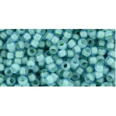 Круглый бисер ТОХО 8/0 Inside-Color Frosted Aqua/Lt Jonquil-Lined (954F) - 250гр