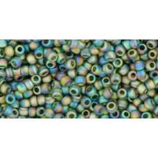 Круглый бисер ТОХО 11/0 Transparent-Rainbow-Frosted Olivine (180F) - 250гр