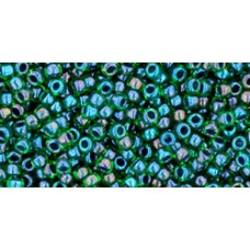 Круглый бисер ТОХО 11/0 Inside-Color Rainbow Peridot/Opaque Green-Lined (387) - 250гр