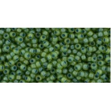 Круглый бисер ТОХО 11/0 Inside-Color Frosted Lime Green/Opaque Green-Lined (947F) - 250гр