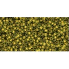 Круглый бисер ТОХО 11/0 Gold-Lined Rainbow Frosted Peridot (996F) - 250гр