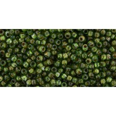 Круглый бисер ТОХО 11/0 HYBRID Transparent Frosted Peridot - Picasso (Y318F) - 250гр